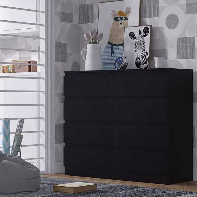 FWStyle 8 Drawer Chest of Drawers in Matt Black Modern Bedroom Furniture