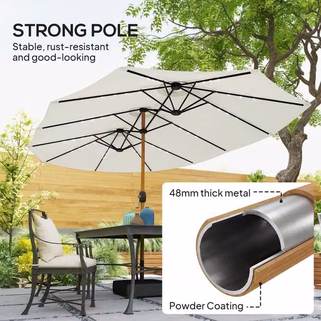 Outsunny Double Sided Cantilever Garden Parasol with 48 Solar LED Lights, 4.6m, Cream