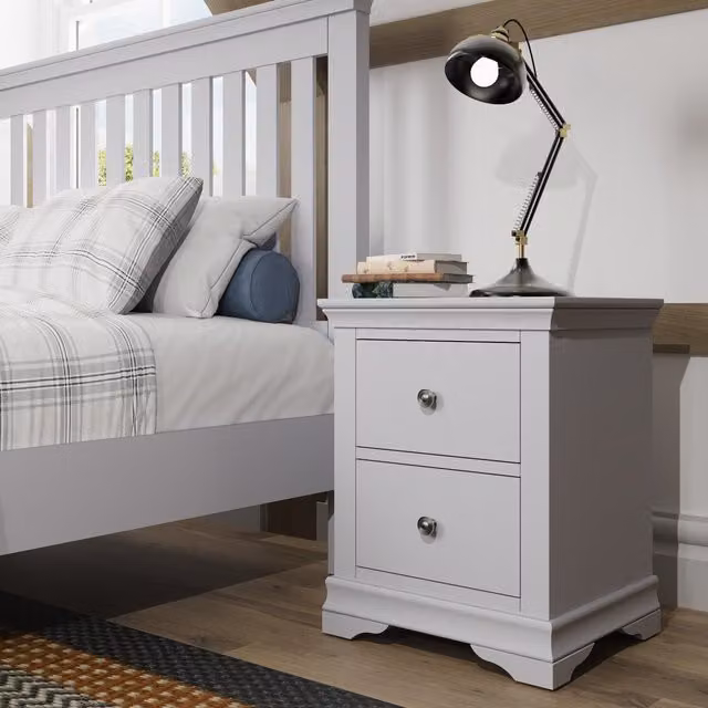 Home Source Swanley Ready Assembled 2 Drawer Bedside Storage Unit in Grey