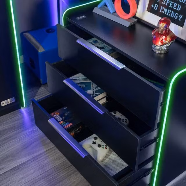 X Rocker Electra 3 Drawer Chest with App Controlled LED Lighting in Black