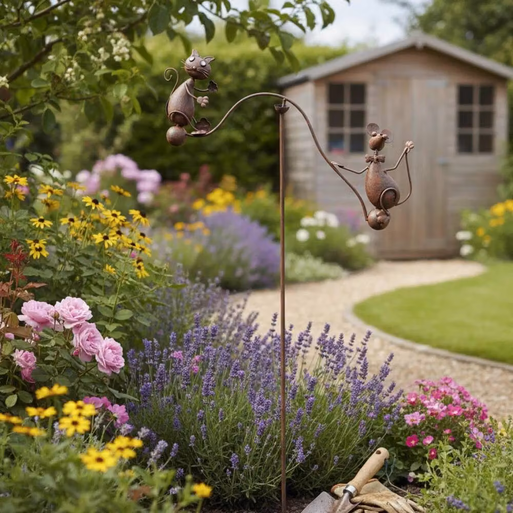 SPETLEK Bronze Metal Cat and Mouse Spinner for your Garden and Lawn, W: 100 cm, D: 60 cm – 4