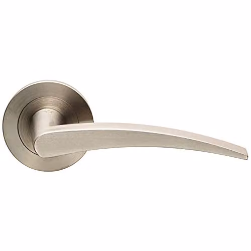 Loops Pair Slim Arched Flat Lever on Round Rose Concealed Fix Internal Door Handles in Brushed Satin Stainless Steel Silver