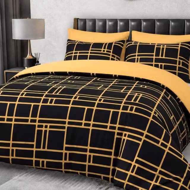 Pamposh Reversible Microfibre Duvet Cover and Pillowcase Set in Gold, Single Size (90 x 200 cm) – 1
