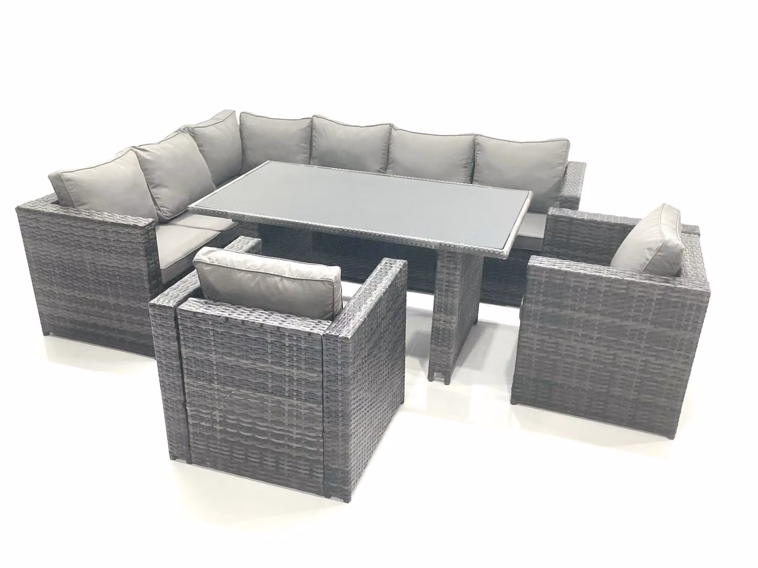 Fimous Dark Grey Rattan L-Shape Corner Sofa Set with Coffee Table and Upholstered Cushions – 2