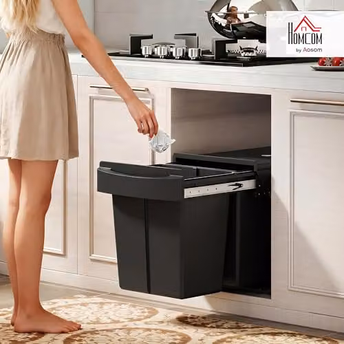 HOMCOM Black Pull Out Kitchen Under Sink Bin with Soft-Close Mechanism and Removable Inner Bucket, 40L – 2