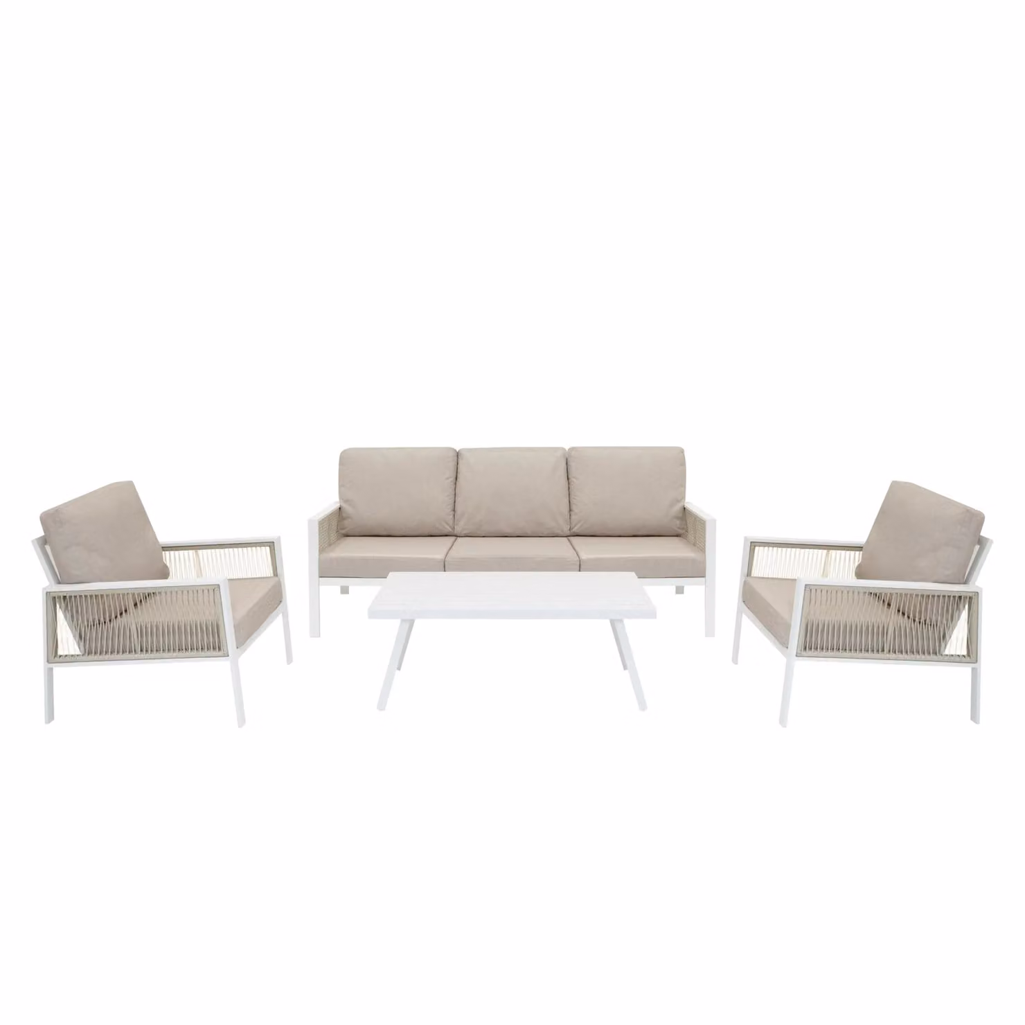 Monstershop 4 Piece Aluminium Sofa Set with Black Rattan Storage Box, White – 2