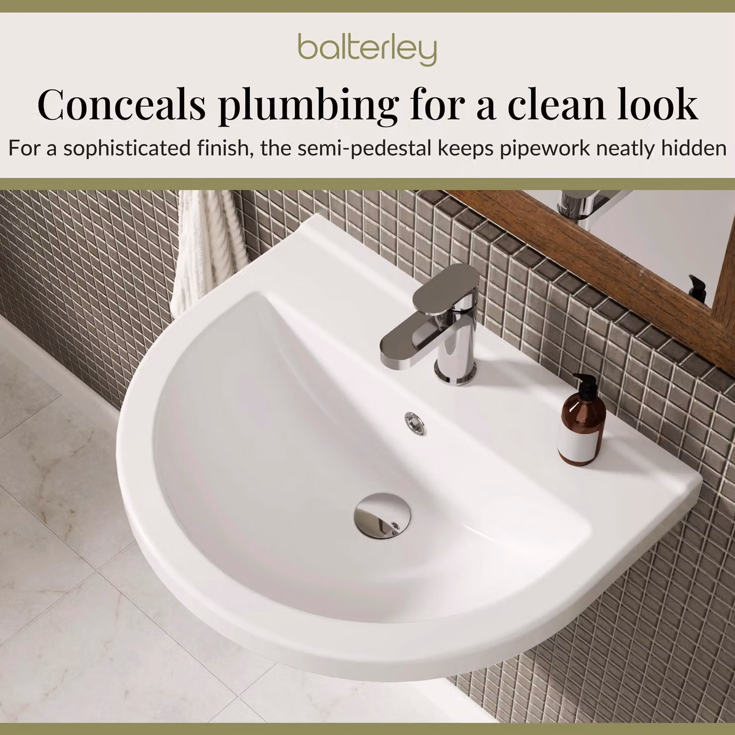 Balterley Round 1 Tap Hole Basin with Semi Pedestal, White, W: 55 cm, D: 49.8 cm, H: 55 cm – 4