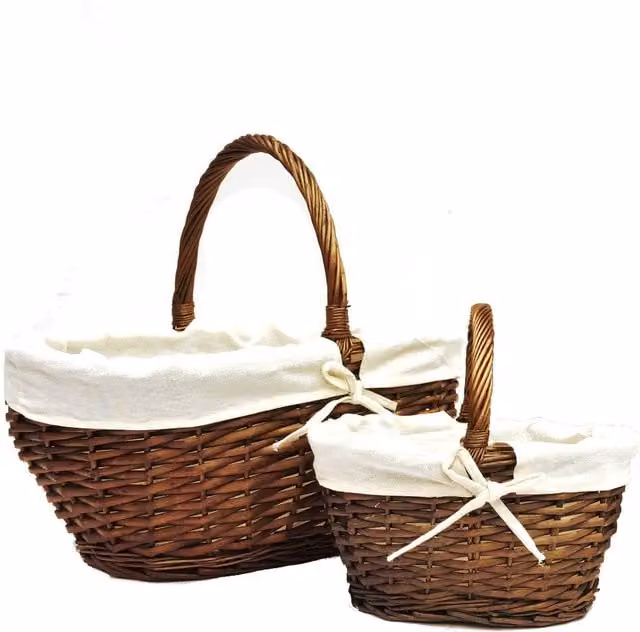Topfurnishing Oval Wicker Garden Trug Basket with Handle, Brown, 35 cm