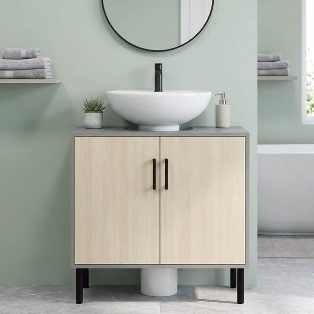 STILVORA Under Sink Cabinet with Hinged Double Doors in Grey and Beige – 1