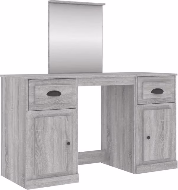 Berkfield Home Dressing Table with Mirror in Grey Sonoma, W: 130 cm, D: 50 cm, H: 132.5 cm – 1