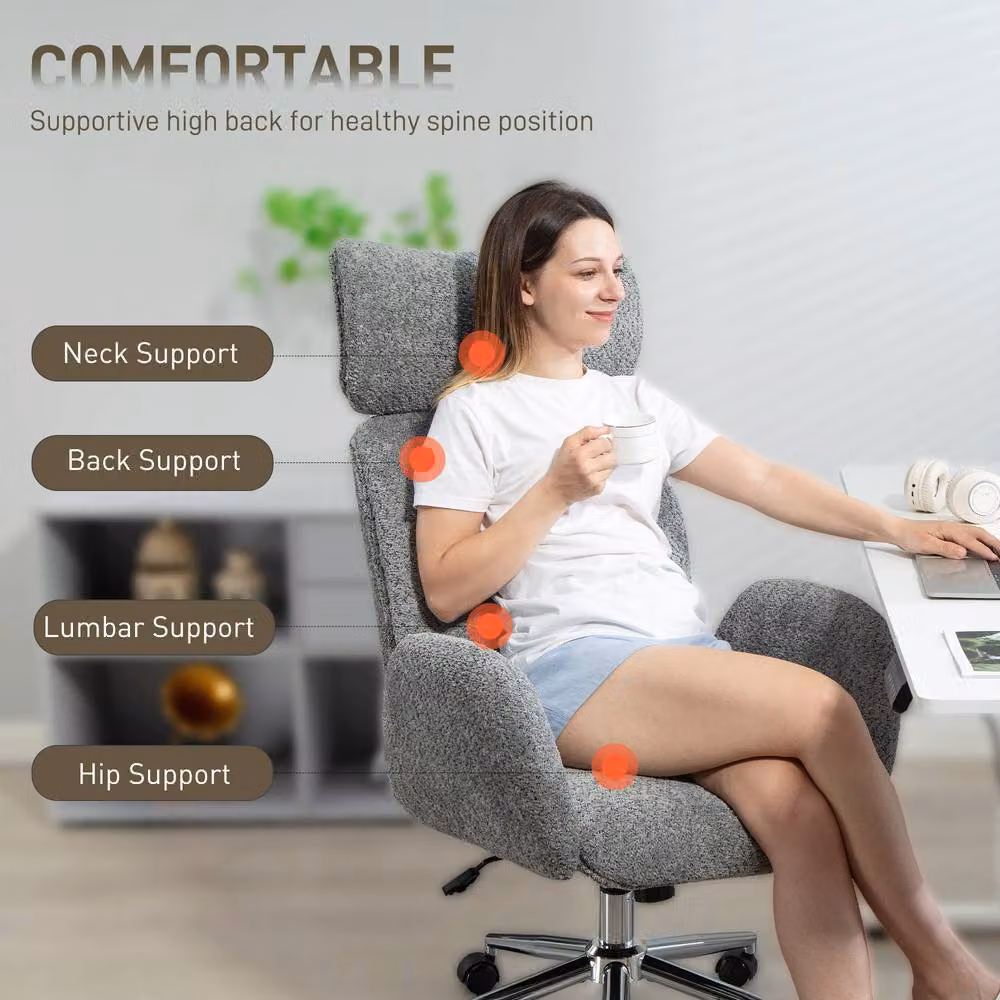 STILVORA Ergonomic Grey Bouclé Office Chair with Adjustable Headrest and Swivel Function – 4