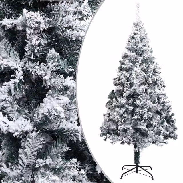 Berkfield Home Artificial Flocked Snow Christmas Tree in Green and White, Height: 240 cm – 1