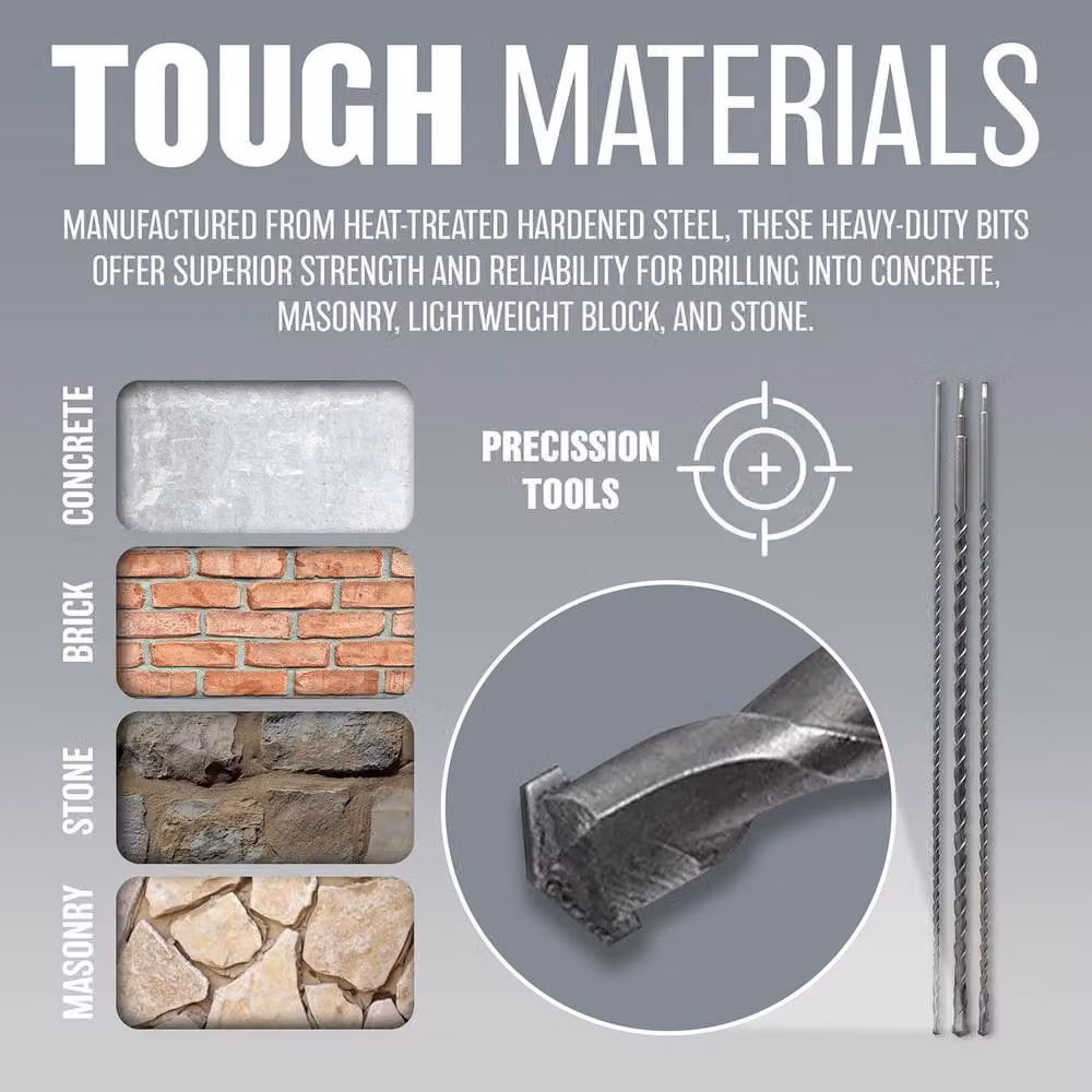 BARGAINS-GALORE 3-Piece Carbide Tipped SDS Masonry Drill Bit Set for Brick, Block and Concrete, Metallic Silver, Length: 1000 mm – 3