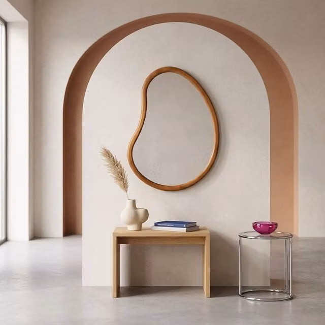 Sweekeek Modern Wooden Wall Mirror in Brown, 65 cm – 1