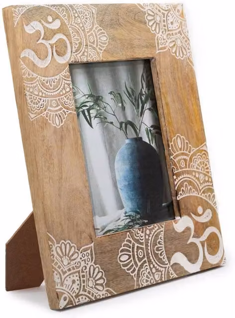 KDMD Large Mango Wood Picture Frame with Mandala Design, White and Brown, W/H/D: 28 x 23 x 2 cm, for 13 x 18 cm Photos