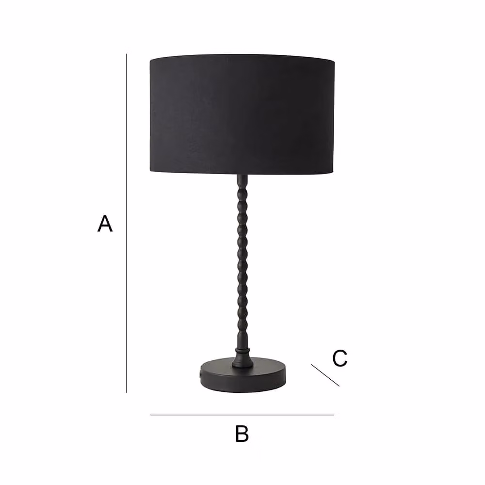 ValueLights Maeve Fabric Drum Table Lamp with LED Bulb, Matte Black Bobbin Design – 4