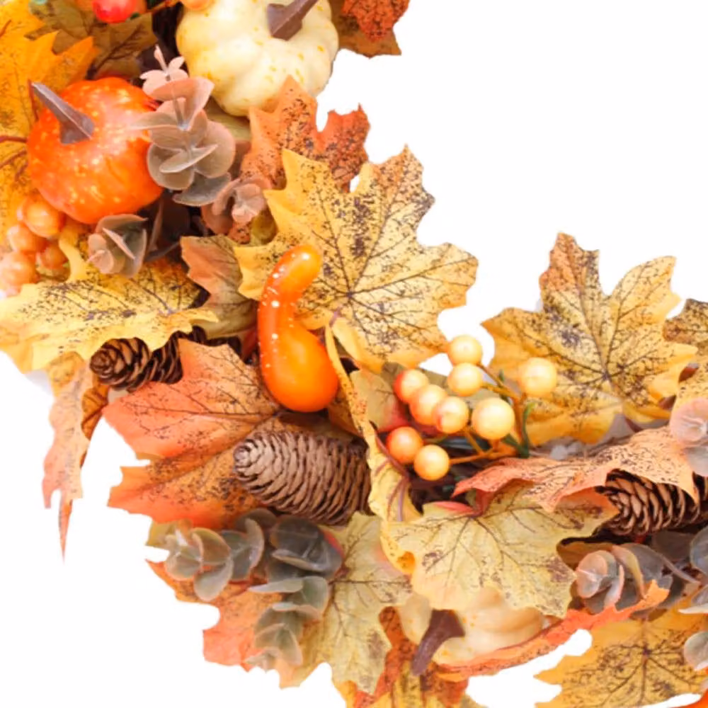 Garden Sanctuary Orange Artificial Floral Wreath for Autumn and Halloween Decor – 5