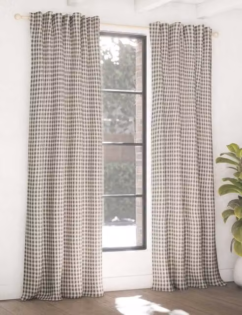 M&S Chenille Gingham Checked Blackout Curtains, Grey