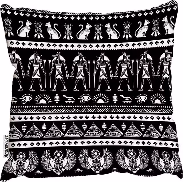 Andrew Lee Tribal Ethnic Pattern Cushion with Egypt Symbols, Black, W/D/H: 60 x 60 x 60 cm
