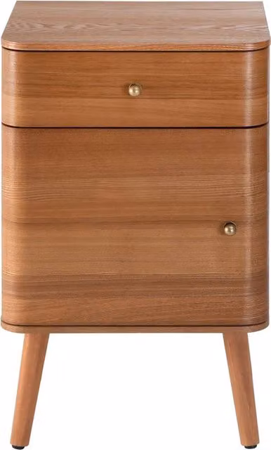 CALICOSY Bedside Table with 1 Drawer and 1 Door in Light Brown with Gold Accents, W/D/H: 42 x 35 x 71 cm – 1