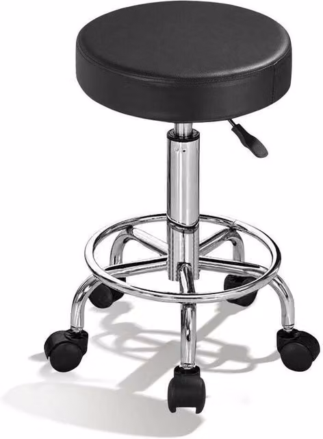 VOGREX Black Hydraulic Swivel Salon Stool with Synthetic Leather and Castors – 1