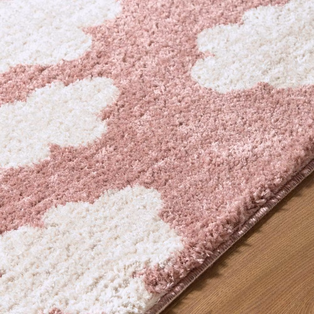 Livabliss Fossay Shag Washable Pink Ivory Modern High Pile Living Room and Bedroom Rug W/D/H: 160 x 215 cm – 3