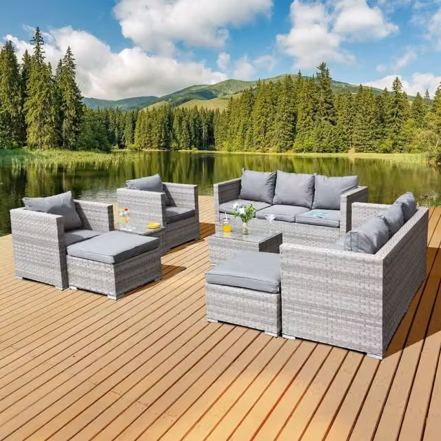 Oseasons Acorn Deluxe 10 Seat Modular Rattan Sofa Set in Dove Grey