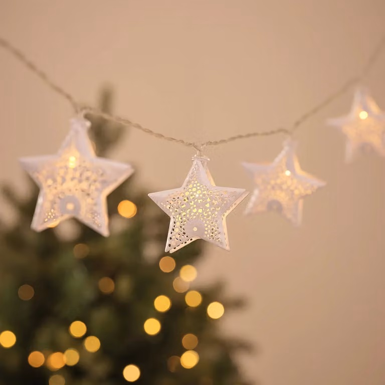 20 White Winter Star Metal LED Fairy Lights with Timer