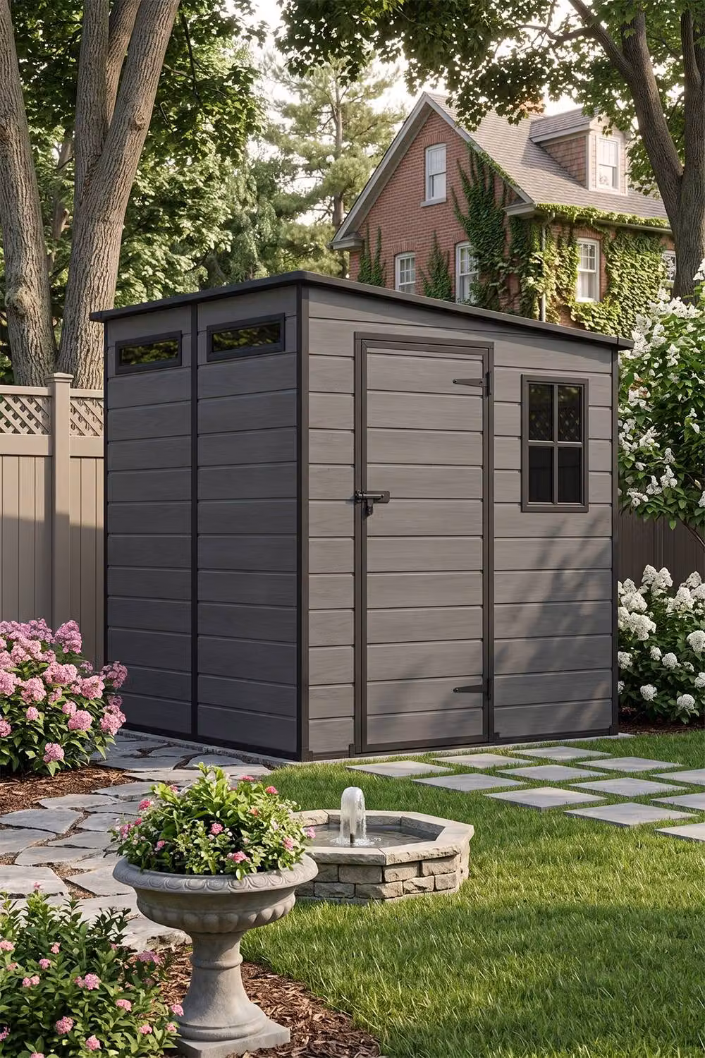 Living and Home Dark Grey Plastic Outdoor Garden Storage Shed with Single Pent Door, W: 182.88 cm, D: 182.88 cm, H: 182.88 cm – 2