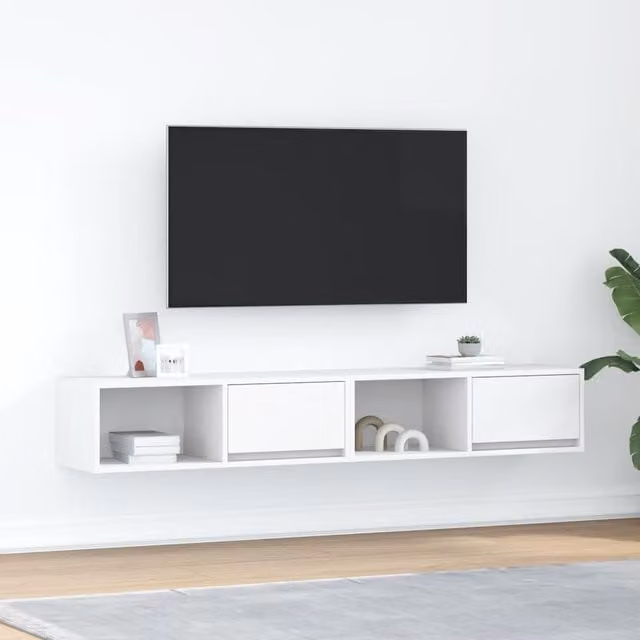 Berkfield Home Set of 2 White Wall Mounted TV Cabinets in Matt MDF, W/D/H: 80 x 31 x 25.5 cm – 1