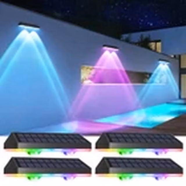 EONLION Pack of 4 Solar Powered LED Garden Wall Lights, Black Multicolour RGB Up and Down Lighting with Dusk Sensor, IP65 Waterproof – 1