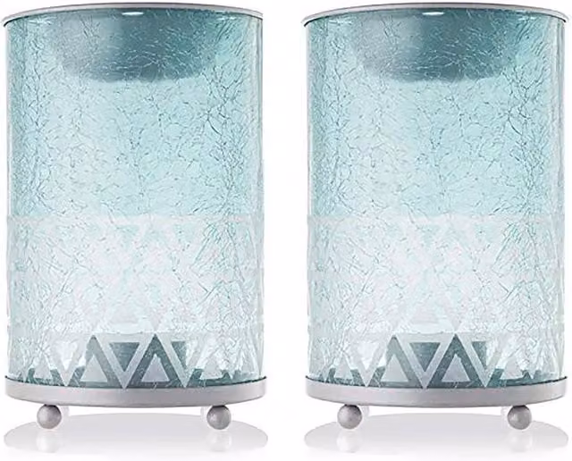 Simpa Cote D'Azur Sandblast Tealight Burners, Set of 2, Turquoise Glass