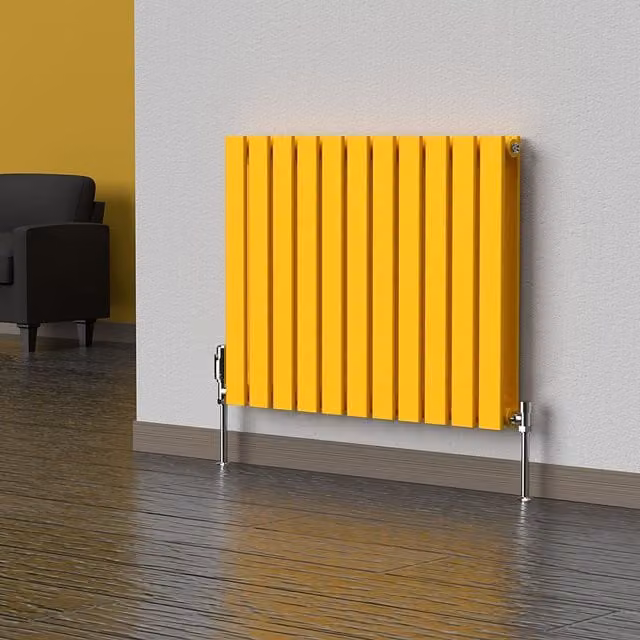 Lux Heat Flat Horizontal Double Steel Radiator in Sunflower Yellow, W: 77.0 cm, H: 60.0 cm