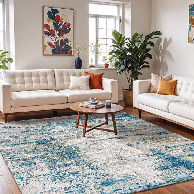 Livabliss San Francisco Modern Abstract Marble Living Room Rug in Petrol Blue, W: 160 cm, D: 215 cm – 1