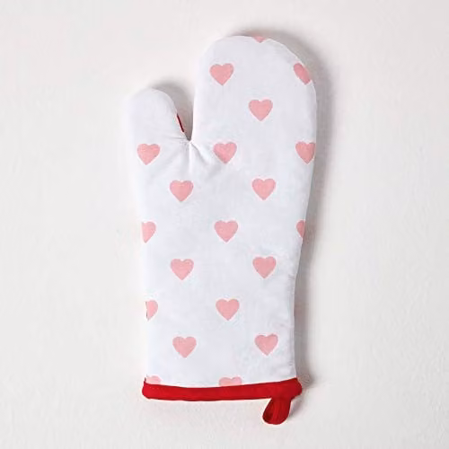 Homescapes Red, Pink and White Cotton Oven Glove