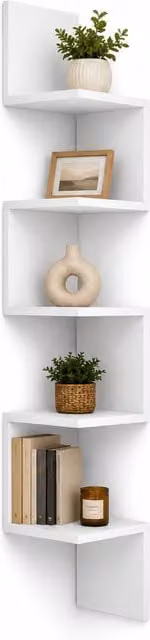 Alivio Modern 5-Tier Corner Wall Mounted Wooden Display Shelf in White