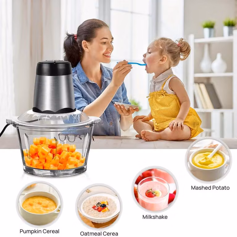 FORGEVIO 2L Electric Glass Bowl Food Processor Blender in Transparent