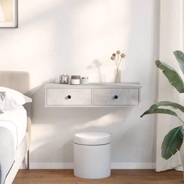 Berkfield Home Wall Mounted Shelf with Drawers in Concrete Grey, W/D/H: 80 x 31 x 17 cm