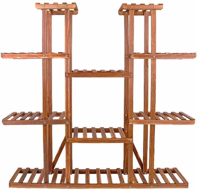 NESTLUNE 11-Tier Large Wooden Plant Stand and Flower Holder Shelf in Brown, W/D/H: 100 x 15 x 116 cm – 1
