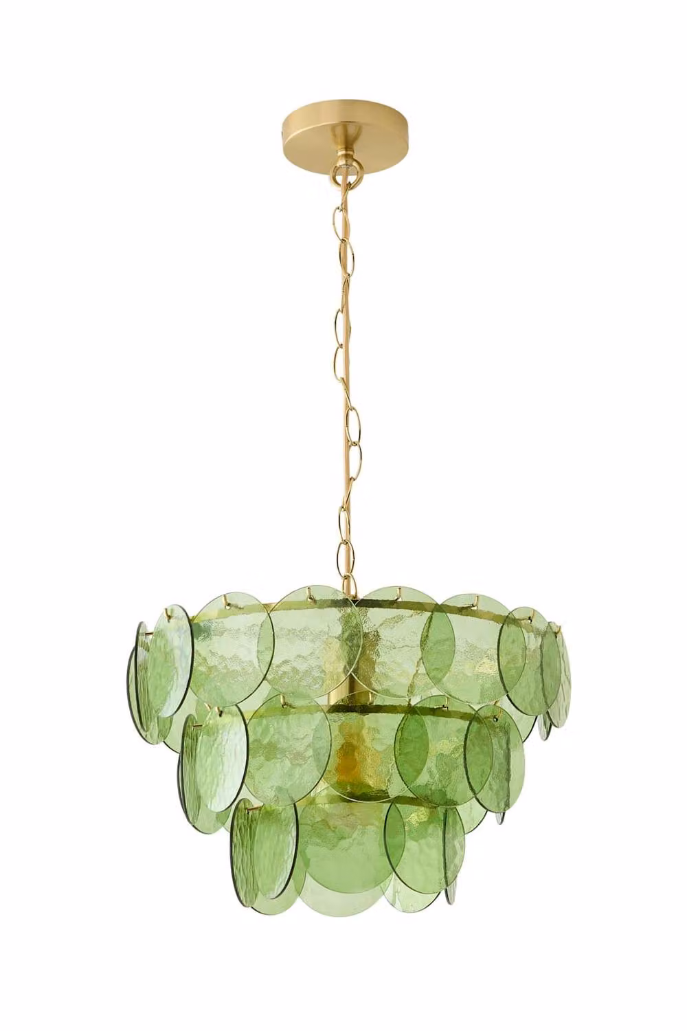 ValueLights Juliette 3 Tier Dimpled Glass Disc Chandelier Pendant Light in Green and Gold/Brass – 2