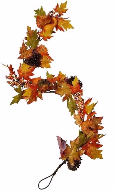 Homescapes Orange Autumn Garland with Pumpkins and Foliage, 1.4m