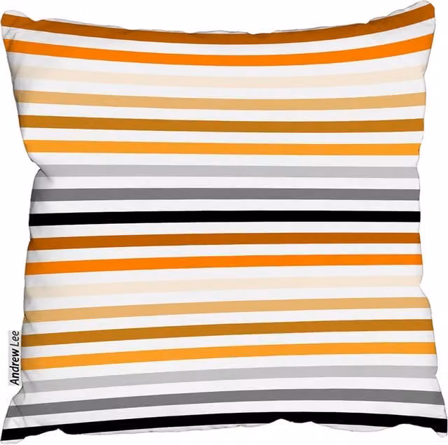 Andrew Lee Modern Striped Square Cushion in Orange, Black, Grey, Beige and Brown, W: 60 cm, D: 60 cm, H: 1 cm