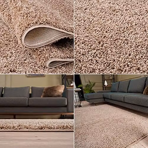 THE RUGS Beige Plain Shaggy High Pile Rug, W/D/H: 170 x 120 x 1 cm – 4
