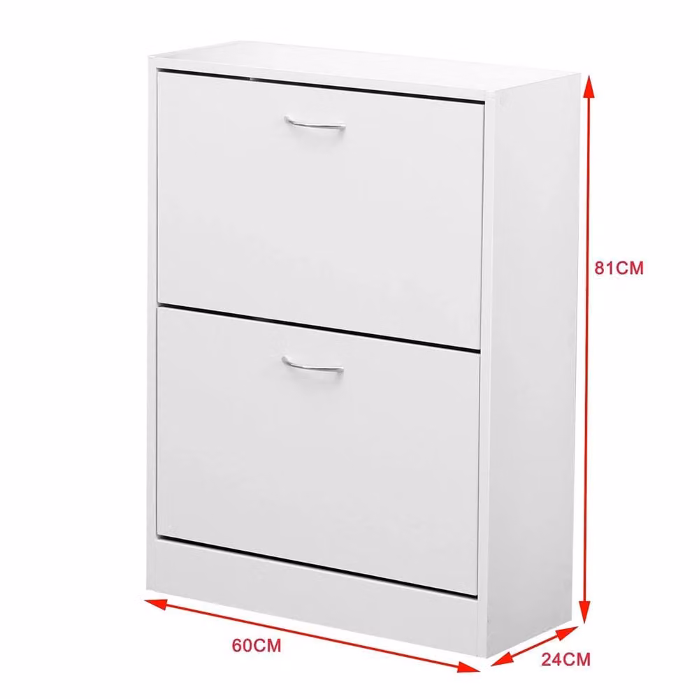 Nordara White Wooden 2 Drawer Shoe Cabinet with Tilting Compartments – 2