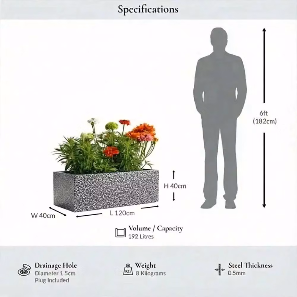 Access Garden Products Galvanised Steel Textured Trough Planter, Silver and Black, W: 120 cm, D: 40 cm, H: 40 cm – 2