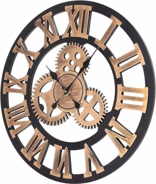 FLAVORA Gold Vintage Round Metal Wall Clock with Silent Analog Movement, Diameter: 50 cm