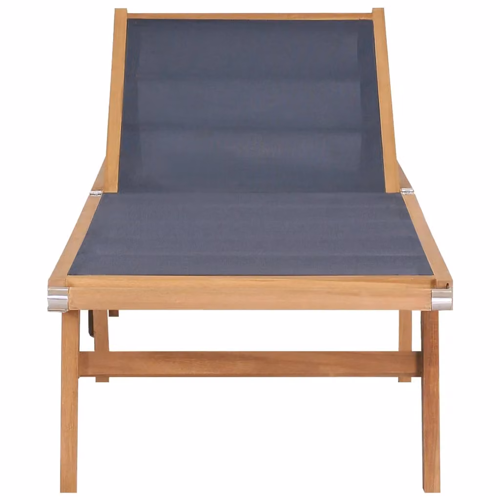 Berkfield Home Folding Sun Lounger with Wheels in Brown Solid Teak and Textilene – 2