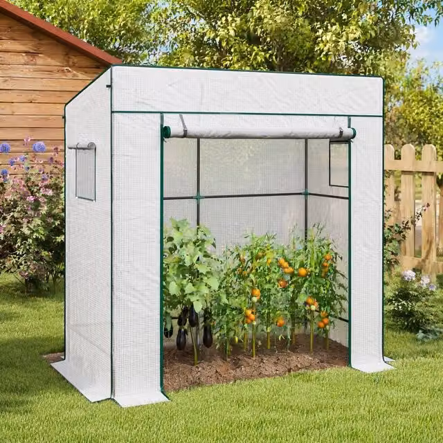 STILVORA Walk-in Greenhouse in White with Windows and Zipped Door, Height: 196 cm – 1