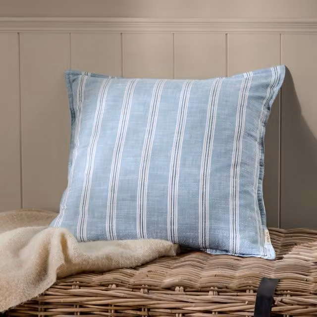Make It A Home Abersoch Nautical Striped Square Cotton and Polyester Cushion in Sail Blue
