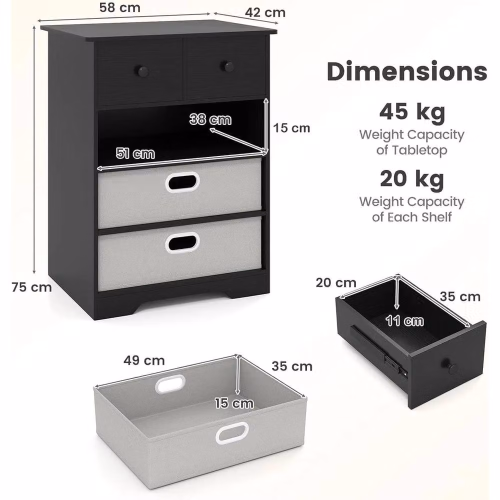VOGREX Modern 4-Drawer Wood Chest in Black and Grey, Freestanding Storage Cabinet – 2